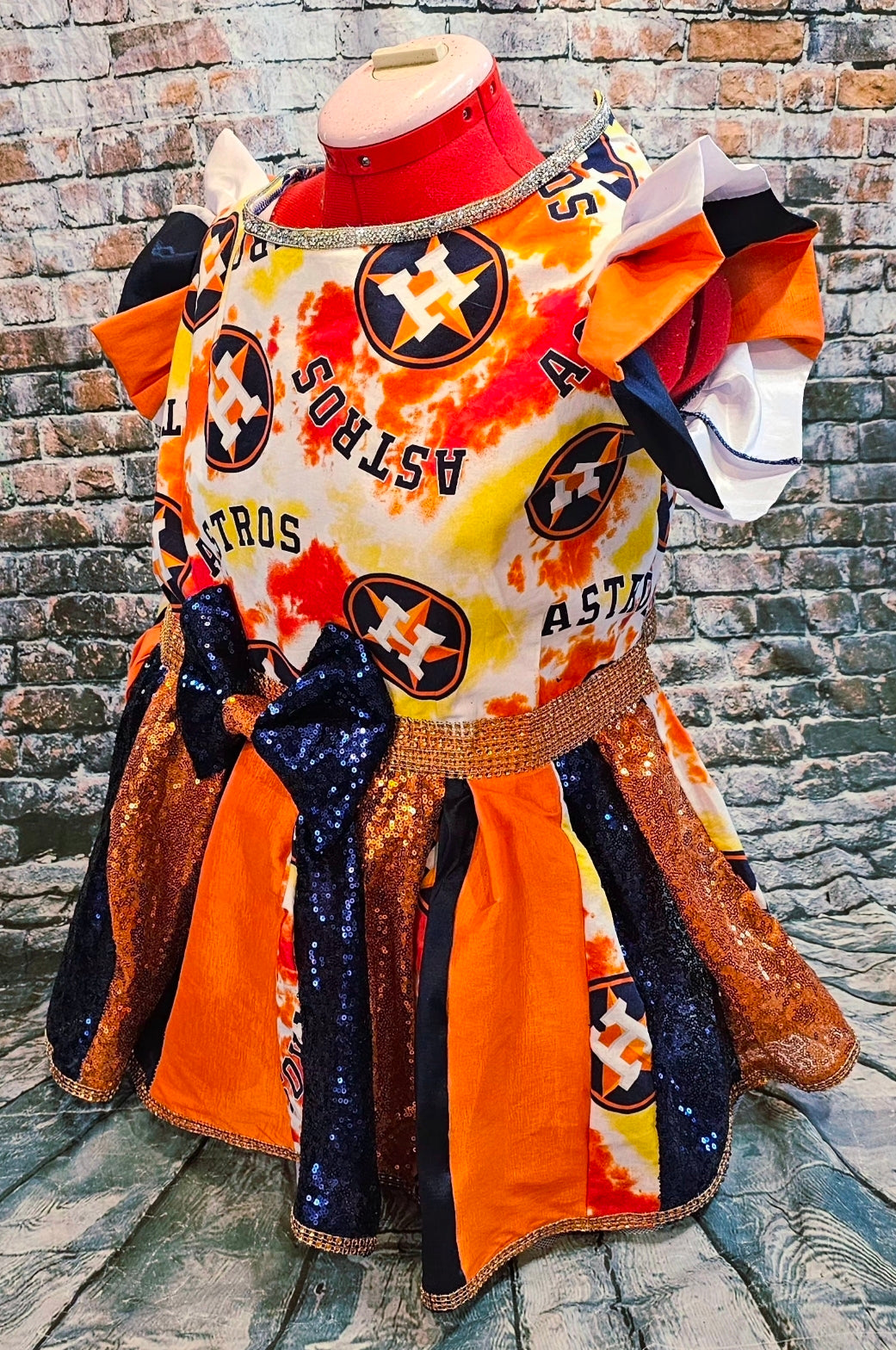 Houston Astros glitter pet dress, Houston Astros sequin pet dress