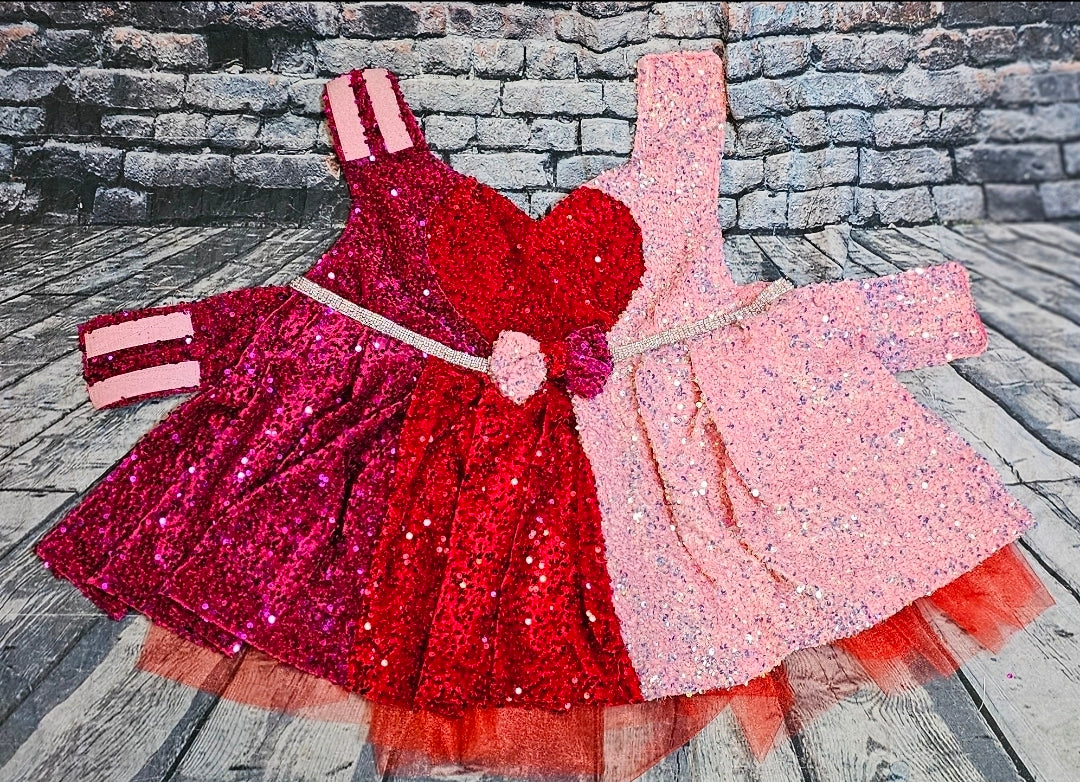 Valentine velvet sequin pet dress, Velvet sequin heart pet dress, velvet heart dog dress