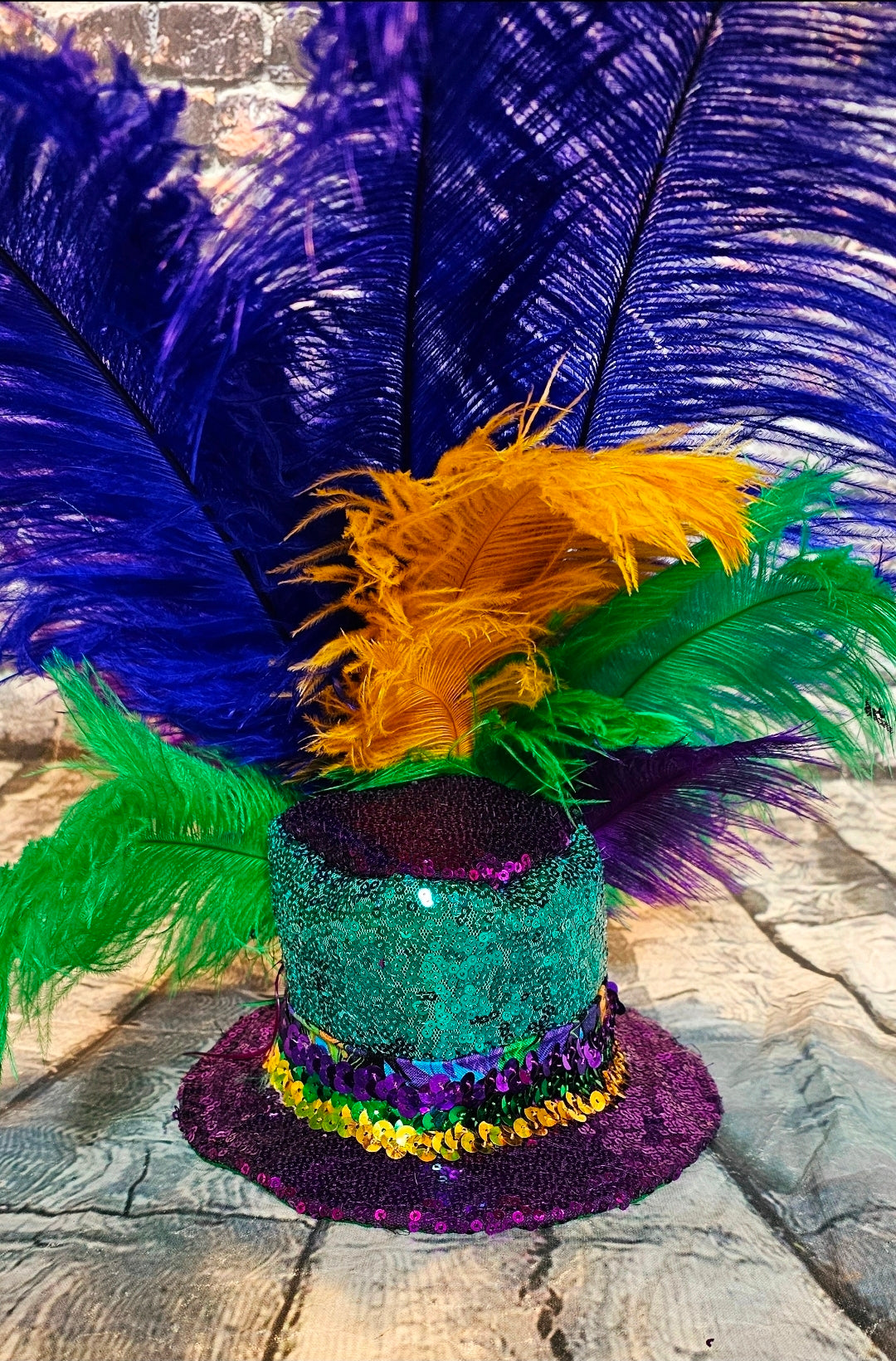 Mardi Gras Sequin feather pet hat, Fat Tuesday sequin pet hat, Feather Pet top hat