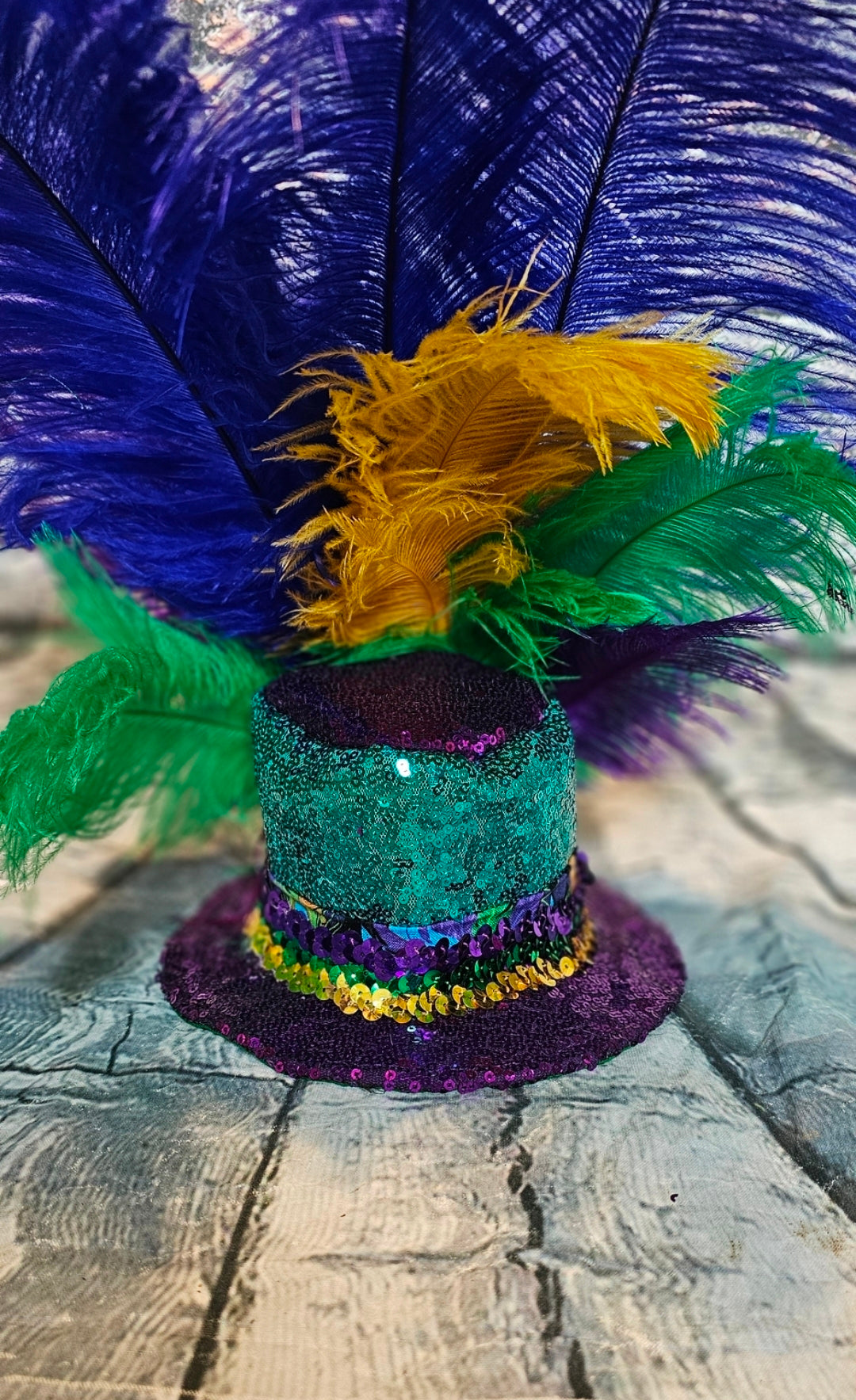 Mardi Gras Sequin feather pet hat, Fat Tuesday sequin pet hat, Feather Pet top hat