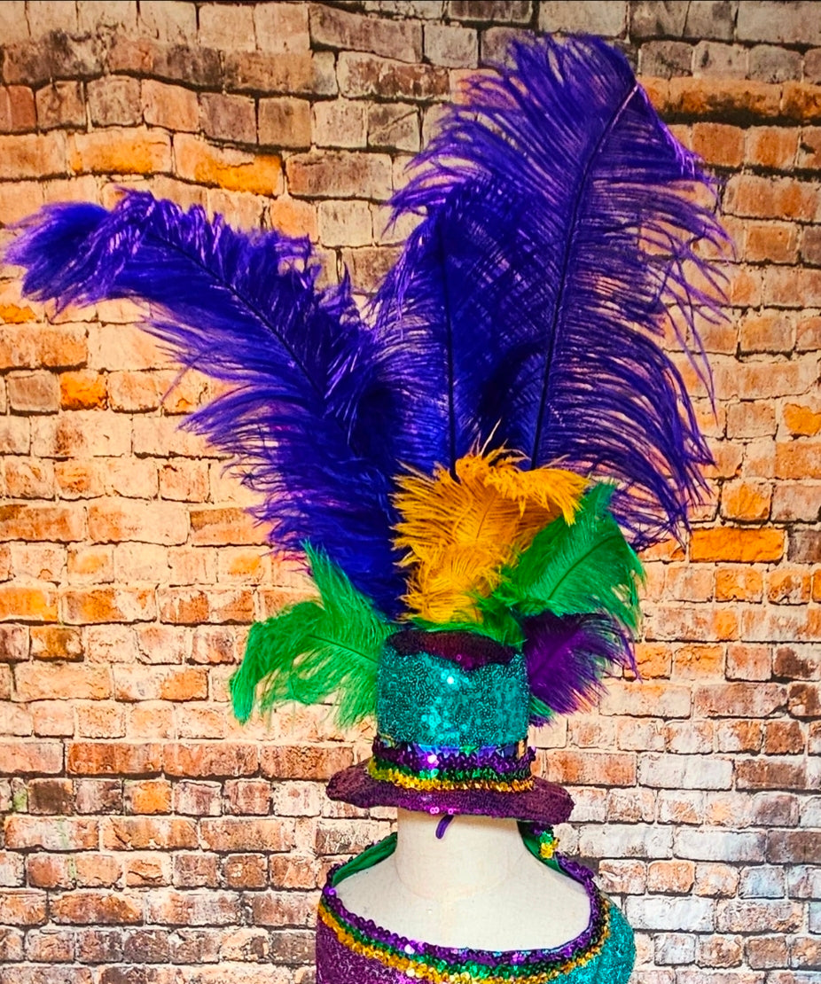 Mardi Gras Sequin feather pet hat, Fat Tuesday sequin pet hat, Feather Pet top hat
