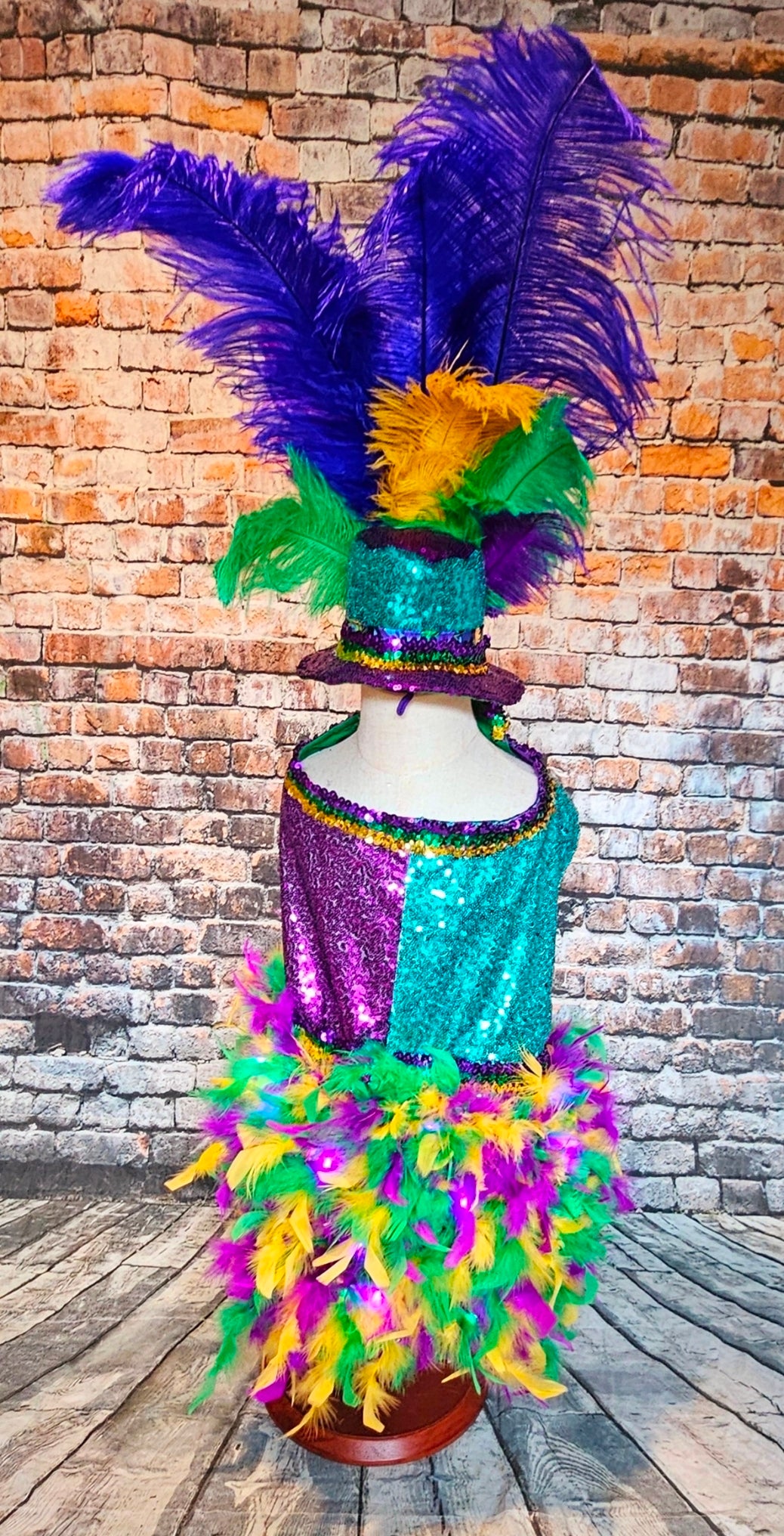 Mardi Gras Sequin feather pet hat, Fat Tuesday sequin pet hat, Feather Pet top hat