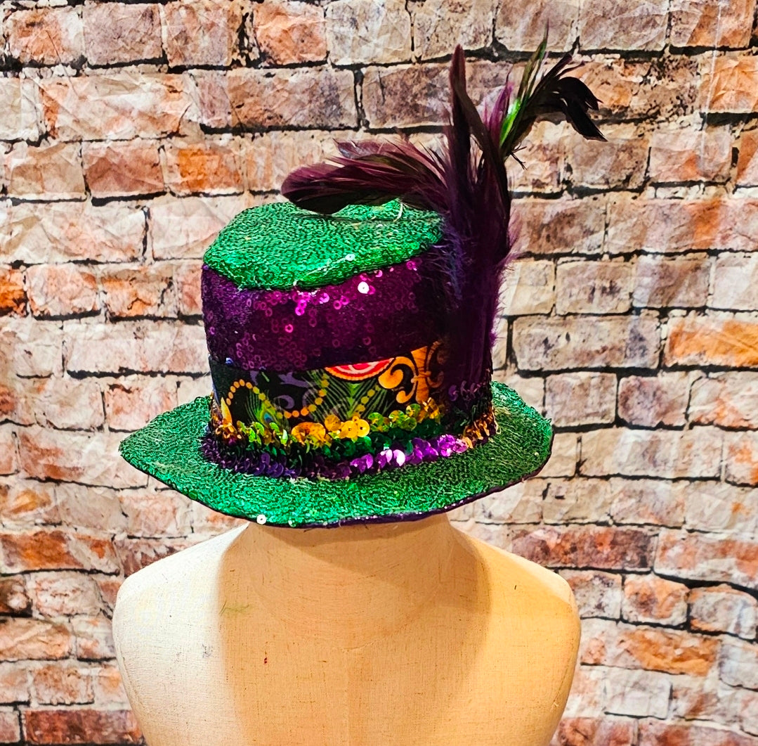 Mardi Gras Sequin pet hat, Fat Tuesday sequin pet hat, Feather Pet top hat