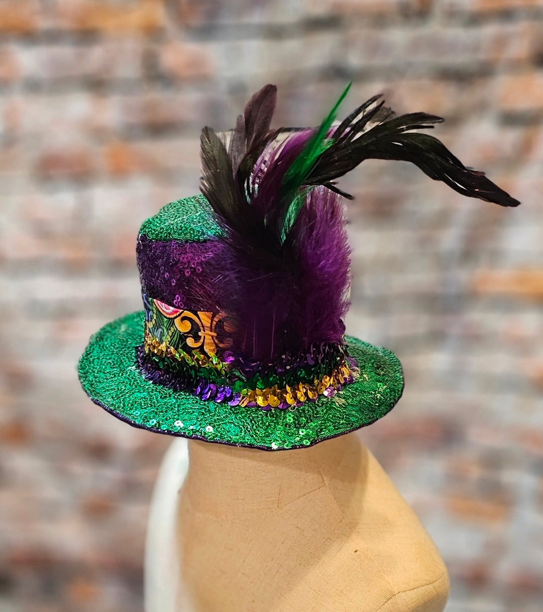 Mardi Gras Sequin pet hat, Fat Tuesday sequin pet hat, Feather Pet top hat