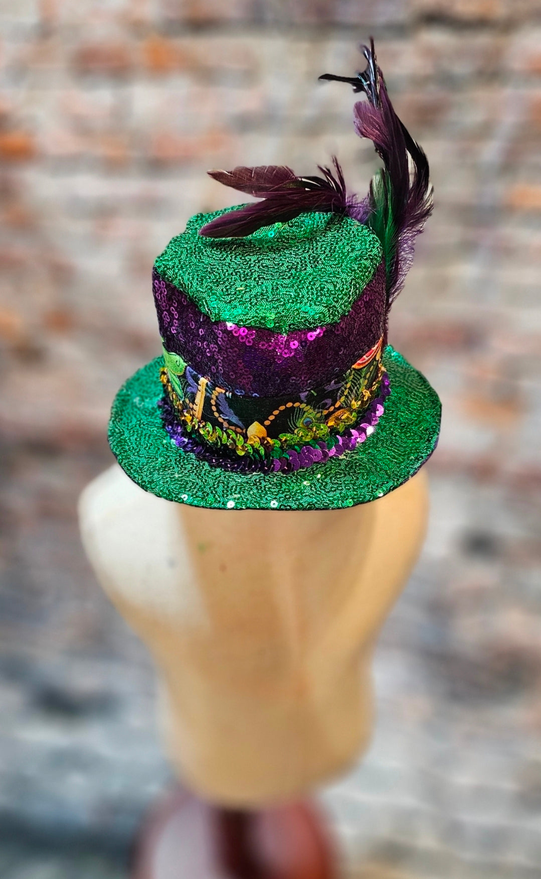 Mardi Gras Sequin pet hat, Fat Tuesday sequin pet hat, Feather Pet top hat