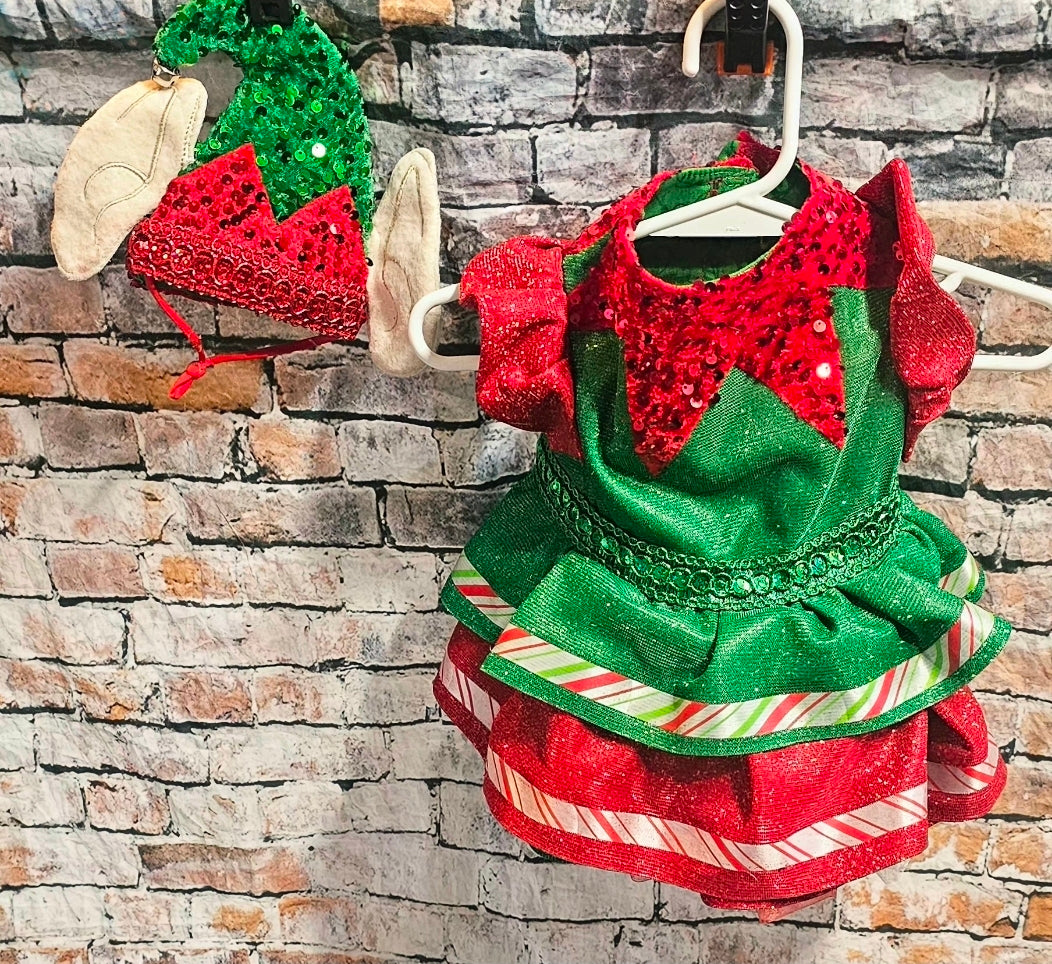 Elf glitter sequin pet dress, Elf pet costume, Elf glitter sequin pet costume