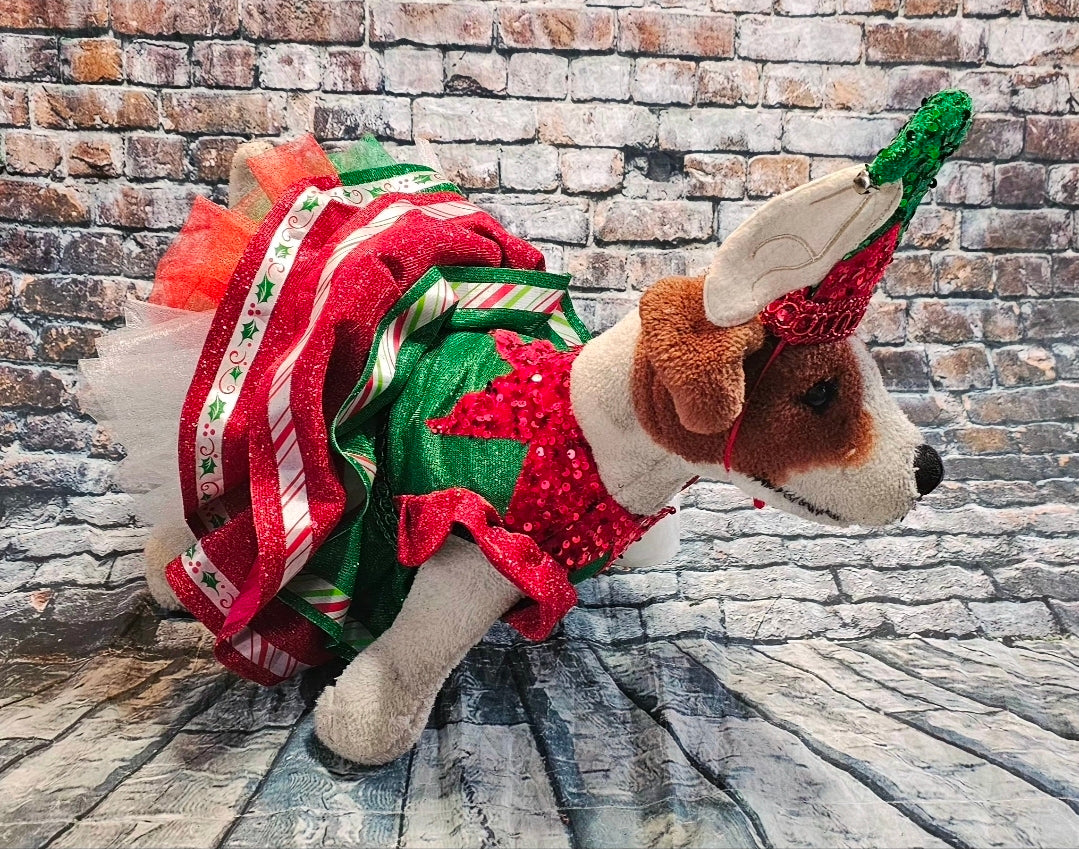 Elf glitter sequin pet dress, Elf pet costume, Elf glitter sequin pet costume