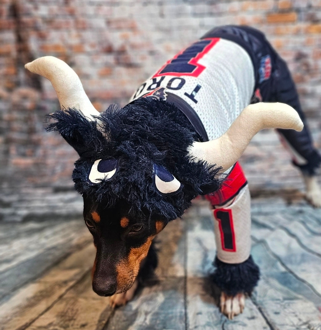 Toro The Texan Mascot pet costume, Toro dog costume, Texan pet fooball costume, Bull pet costume