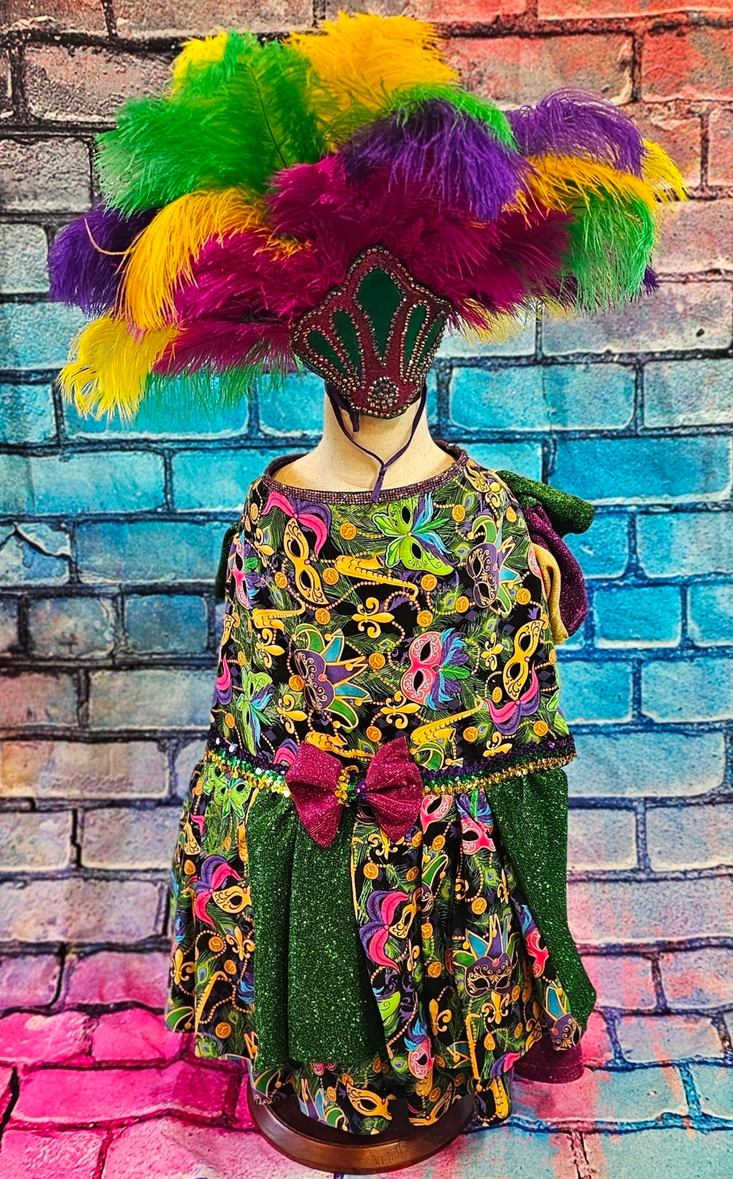 Mardi Gras Pet Dress, Mardi Gras Pet Costume, Mardi gras dog dress and mask