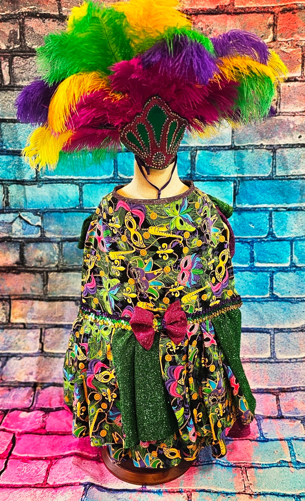 Mardi Gras Pet Dress, Mardi Gras Pet Costume, Mardi gras dog dress and mask