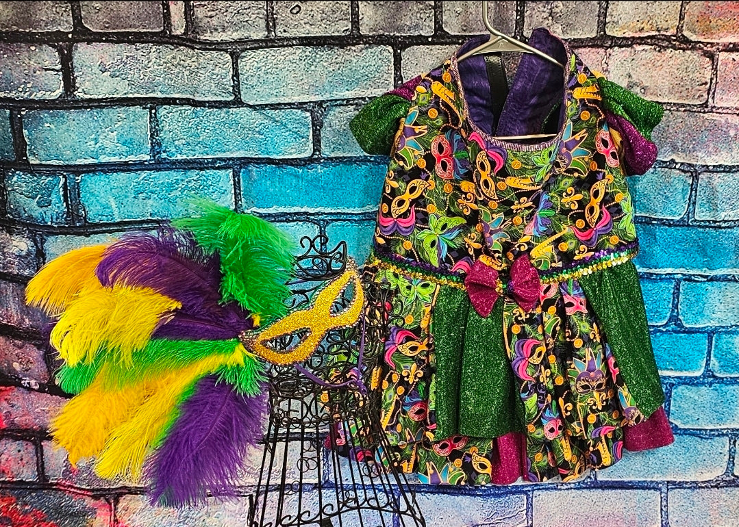 Mardi Gras Pet Dress, Mardi Gras Pet Costume, Mardi gras dog dress and mask