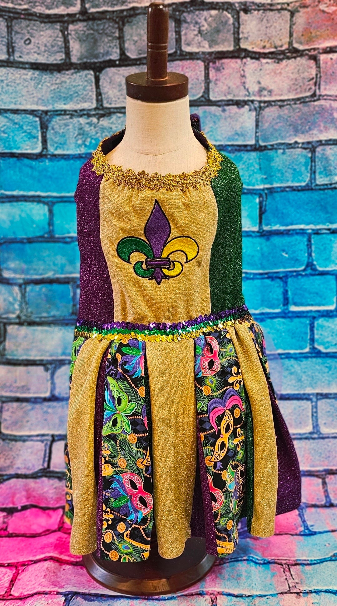 Fleur De Lis pet dress, Glitter embroidered Mardi Gras Pet Dress, Mardi Gras Pet Costume