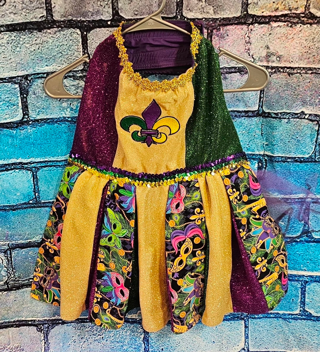 Fleur De Lis pet dress, Glitter embroidered Mardi Gras Pet Dress, Mardi Gras Pet Costume