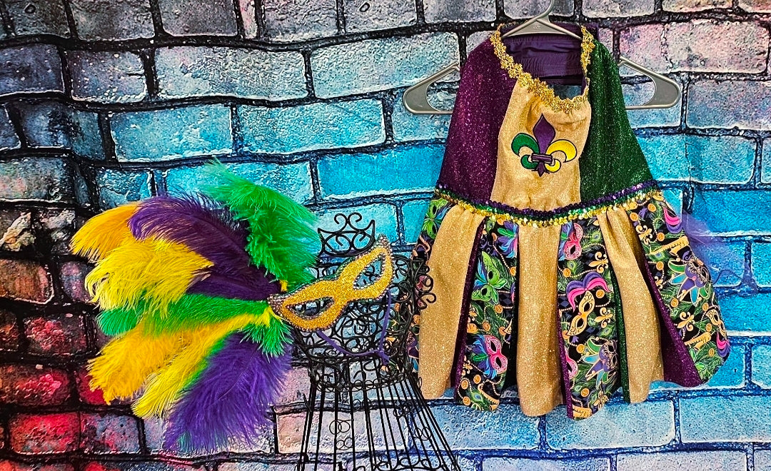Fleur De Lis pet dress, Glitter embroidered Mardi Gras Pet Dress, Mardi Gras Pet Costume