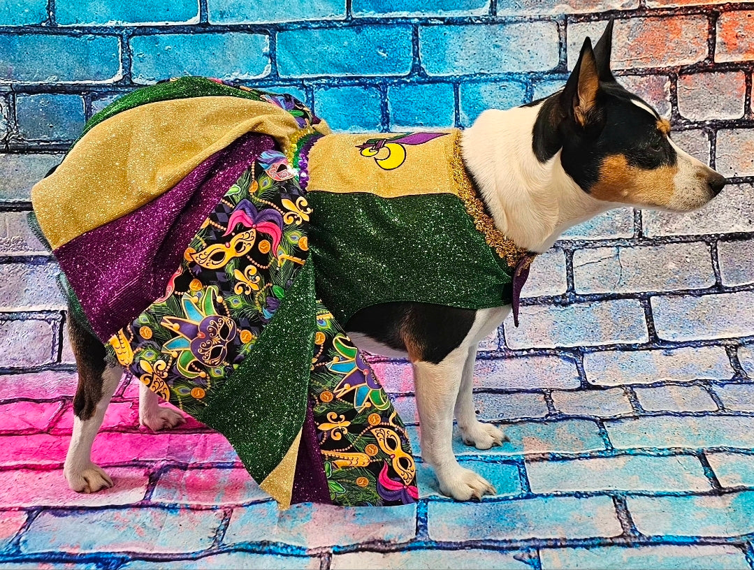 Fleur De Lis pet dress, Glitter embroidered Mardi Gras Pet Dress, Mardi Gras Pet Costume