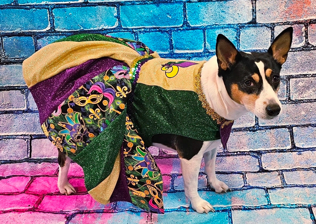 Fleur De Lis pet dress, Glitter embroidered Mardi Gras Pet Dress, Mardi Gras Pet Costume