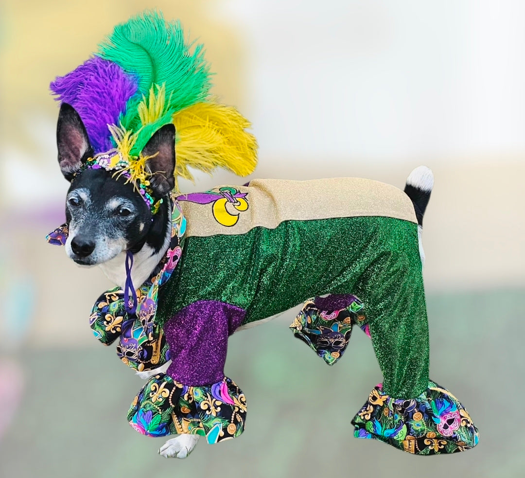 Mardi Gras pet suit, glitter Mardi Gras pet costume, Fleur De Lis pet costume