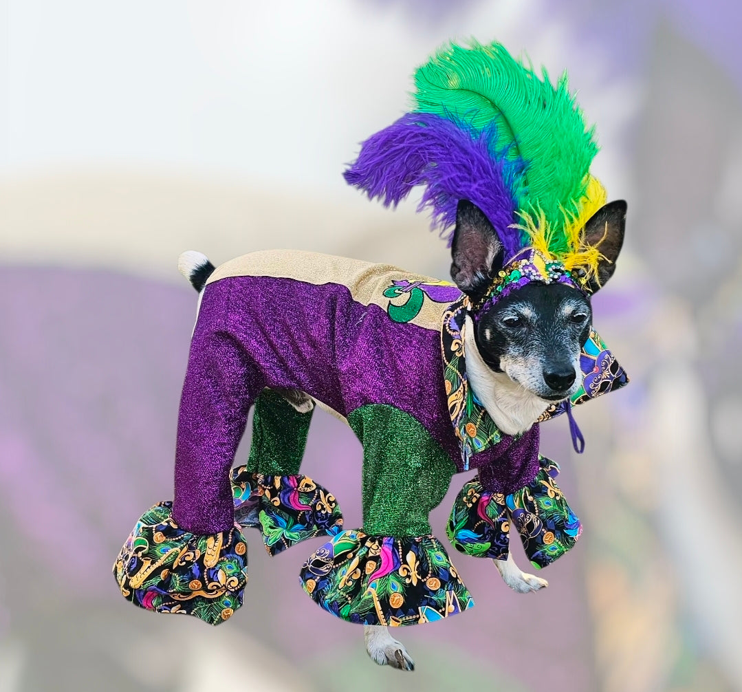 Mardi Gras pet suit, glitter Mardi Gras pet costume, Fleur De Lis pet costume
