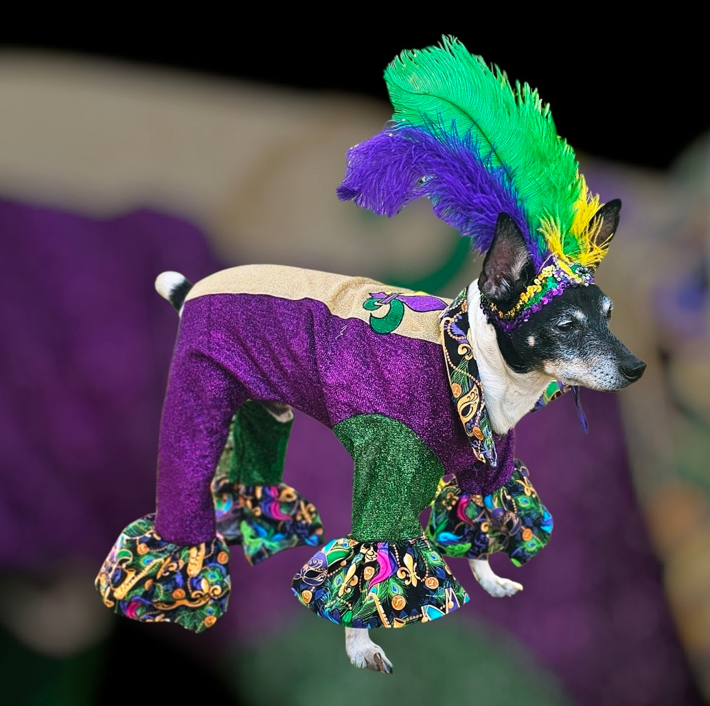 Mardi Gras pet suit, glitter Mardi Gras pet costume, Fleur De Lis pet costume