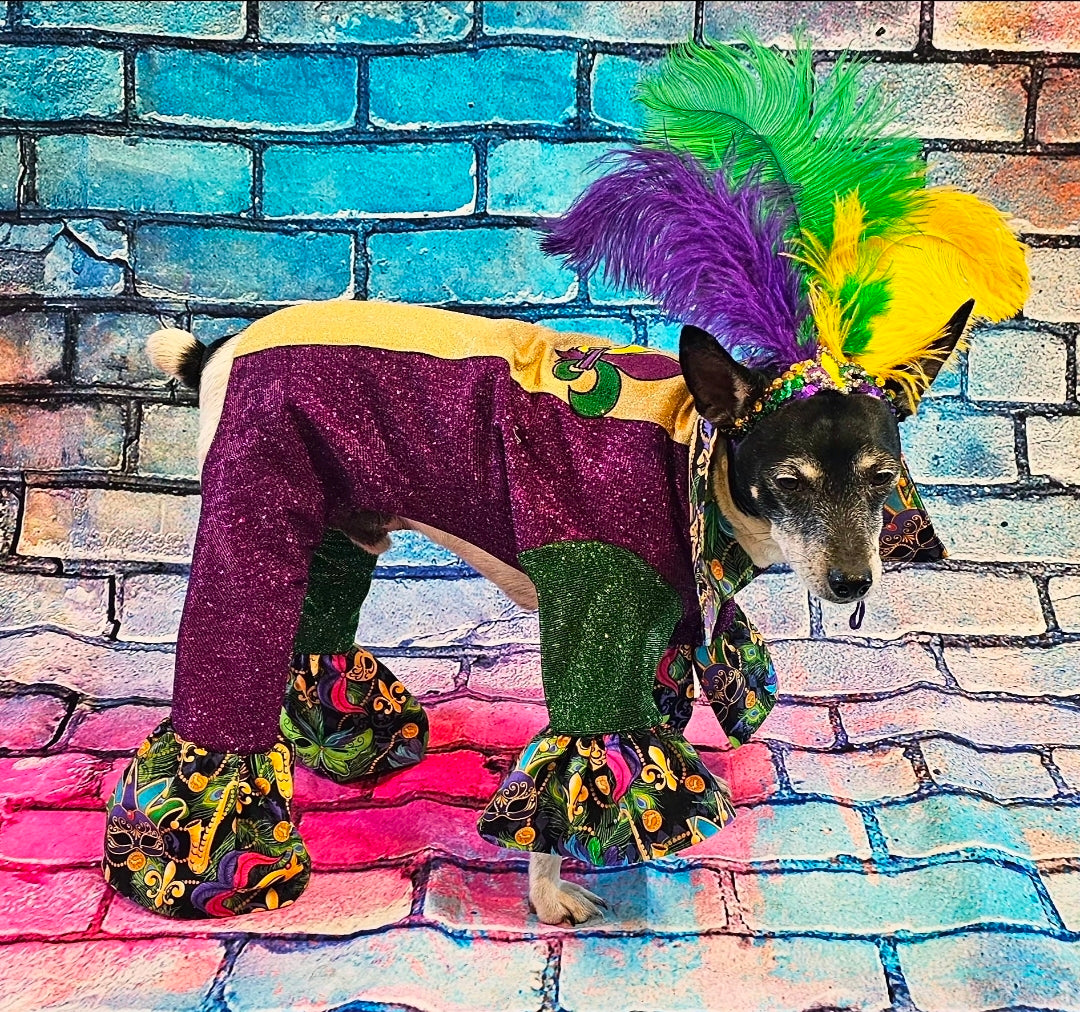 Mardi Gras pet suit, glitter Mardi Gras pet costume, Fleur De Lis pet costume