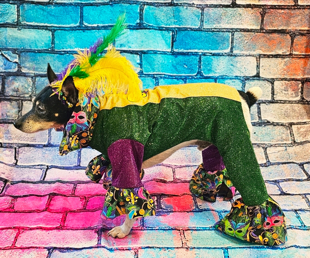Mardi Gras pet suit, glitter Mardi Gras pet costume, Fleur De Lis pet costume