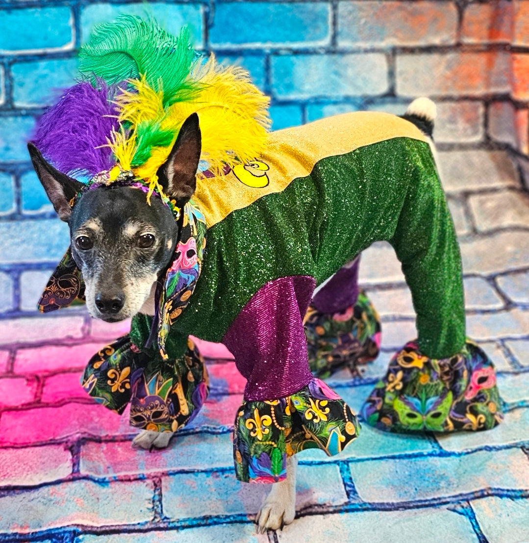 Mardi Gras pet suit, glitter Mardi Gras pet costume, Fleur De Lis pet costume