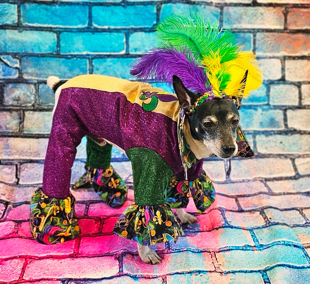 Mardi Gras pet suit, glitter Mardi Gras pet costume, Fleur De Lis pet costume