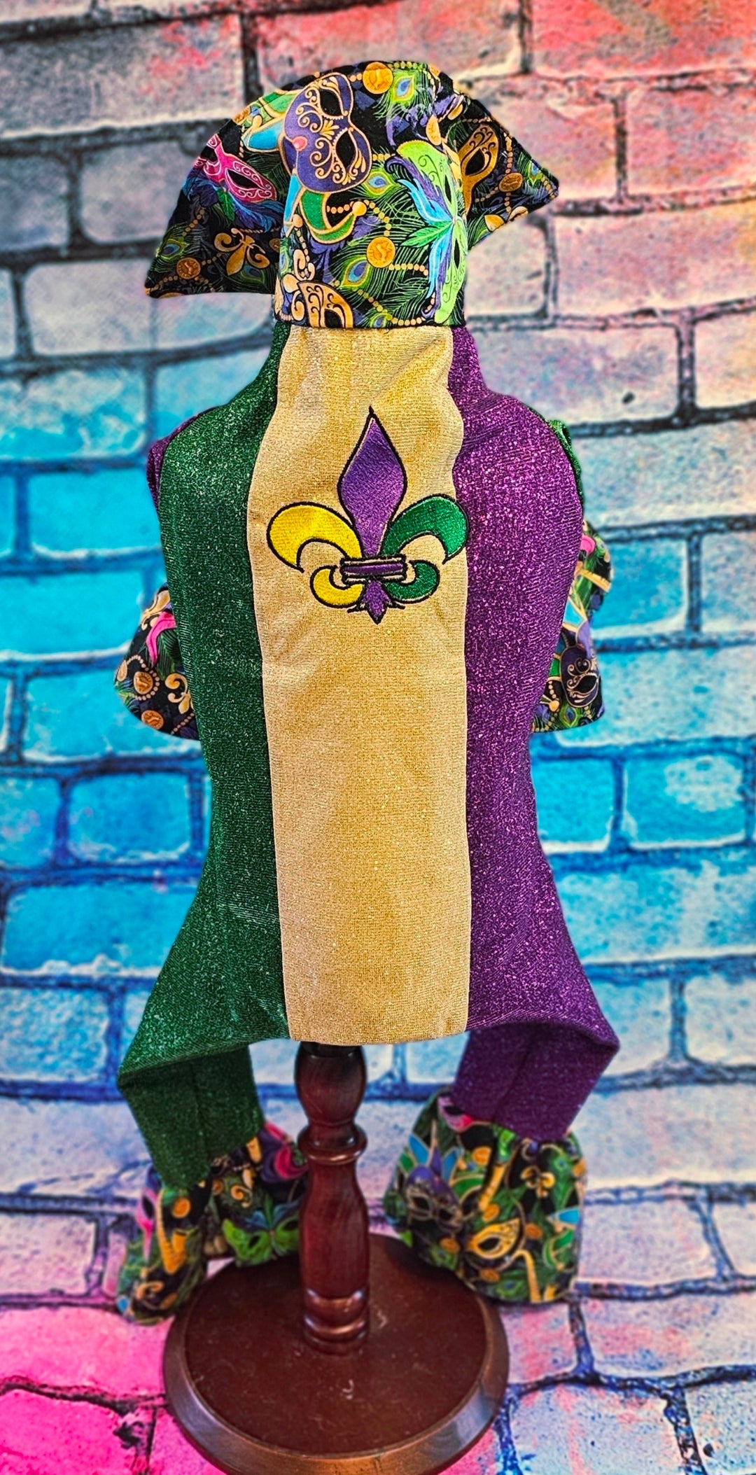 Mardi Gras pet suit, glitter Mardi Gras pet costume, Fleur De Lis pet costume