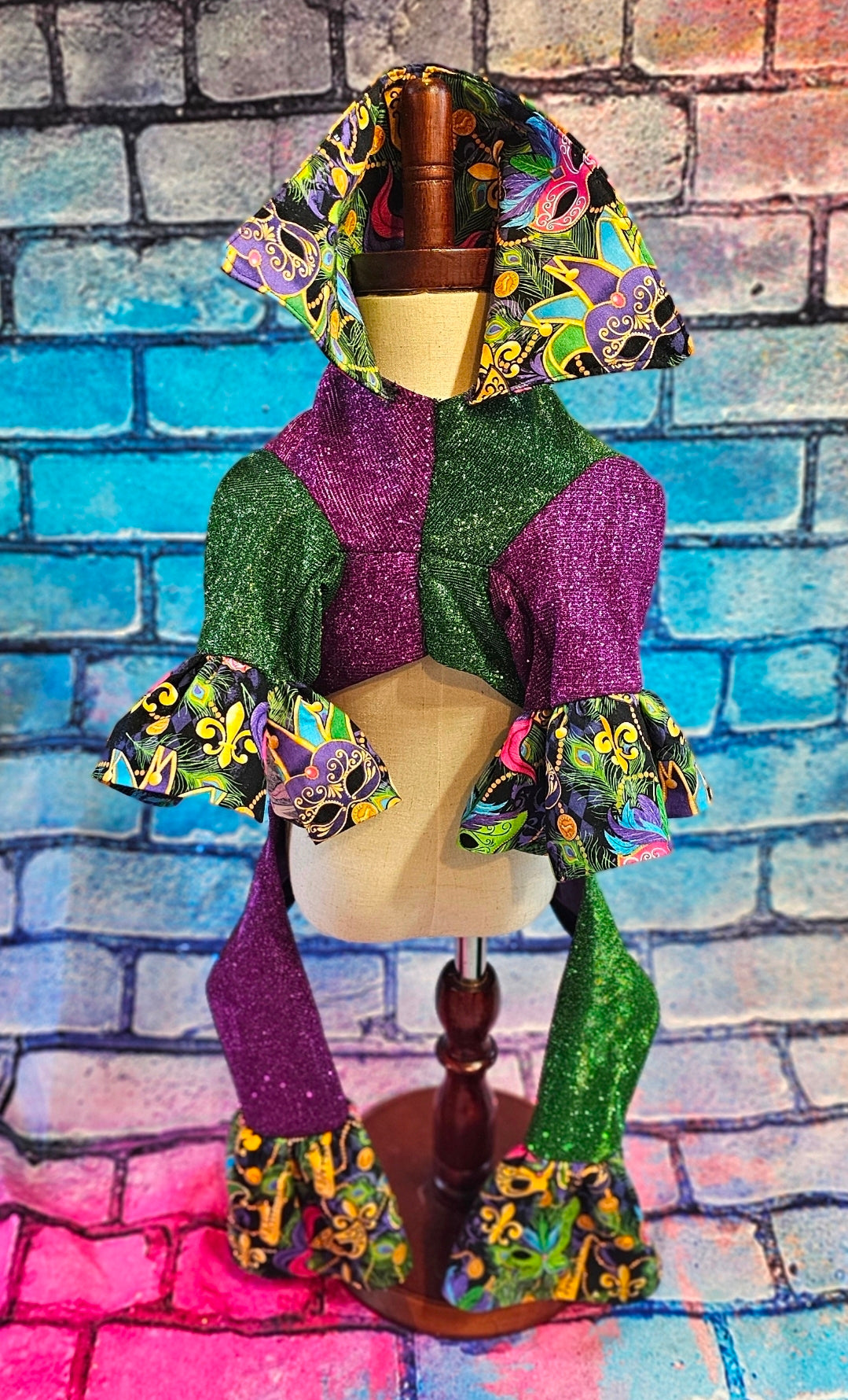 Mardi Gras pet suit, glitter Mardi Gras pet costume, Fleur De Lis pet costume