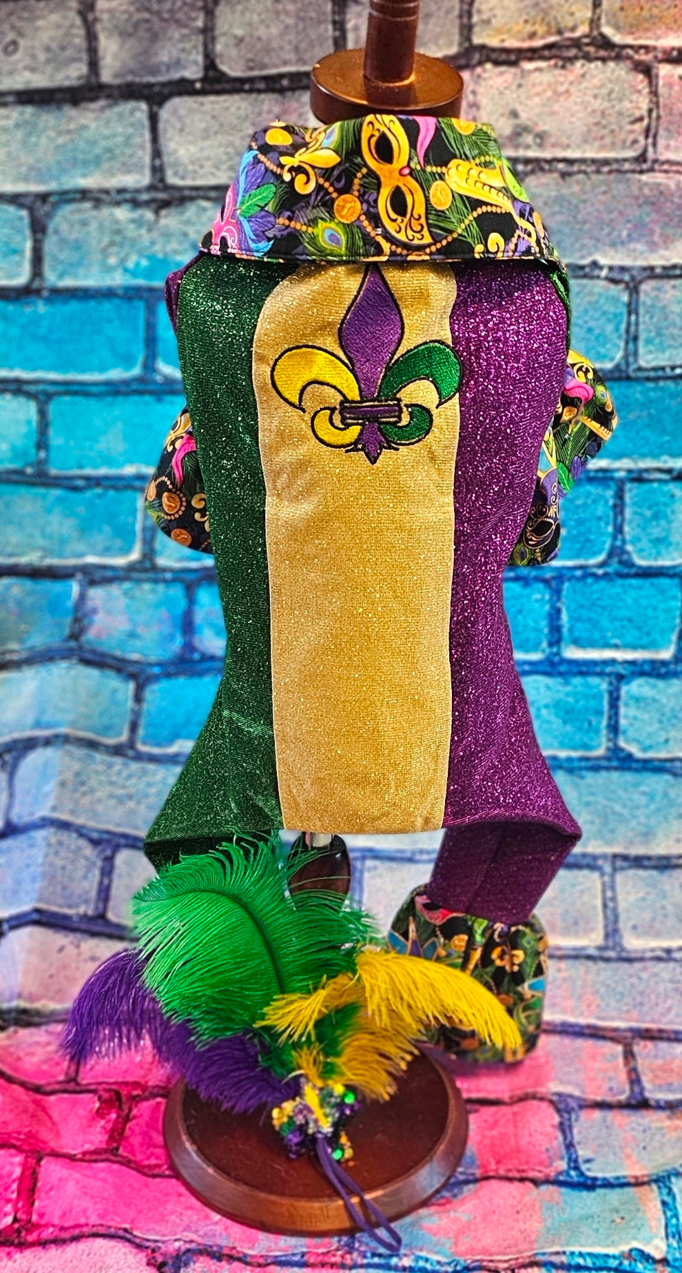Mardi Gras pet suit, glitter Mardi Gras pet costume, Fleur De Lis pet costume