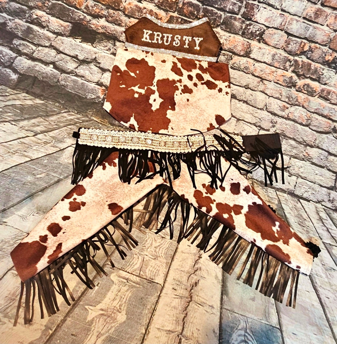 Western pet costume, chaps for pets, vest and chaps pet costume