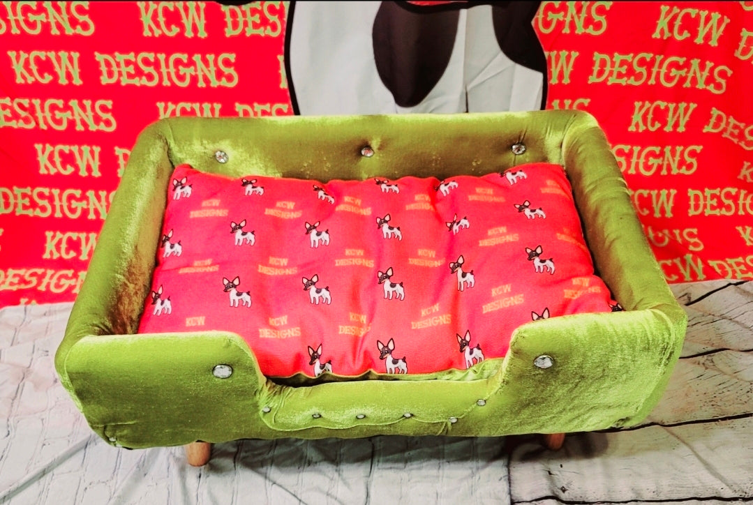 Velvet Contemporary Pet Bed, luxury pet bed with legs, upholstered pet bed
