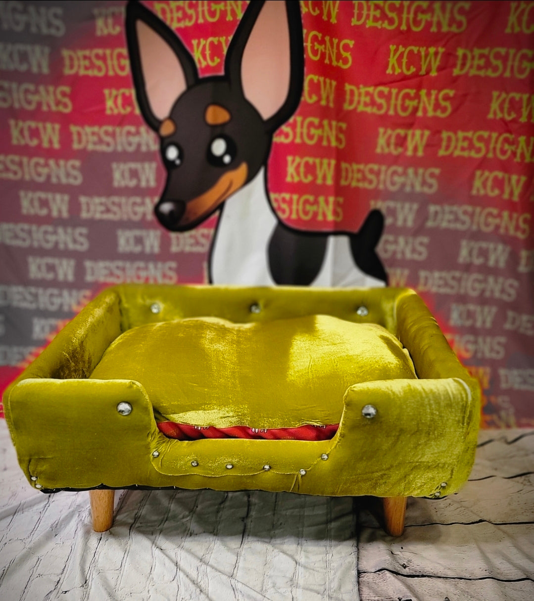 Velvet Contemporary Pet Bed, luxury pet bed with legs, upholstered pet bed