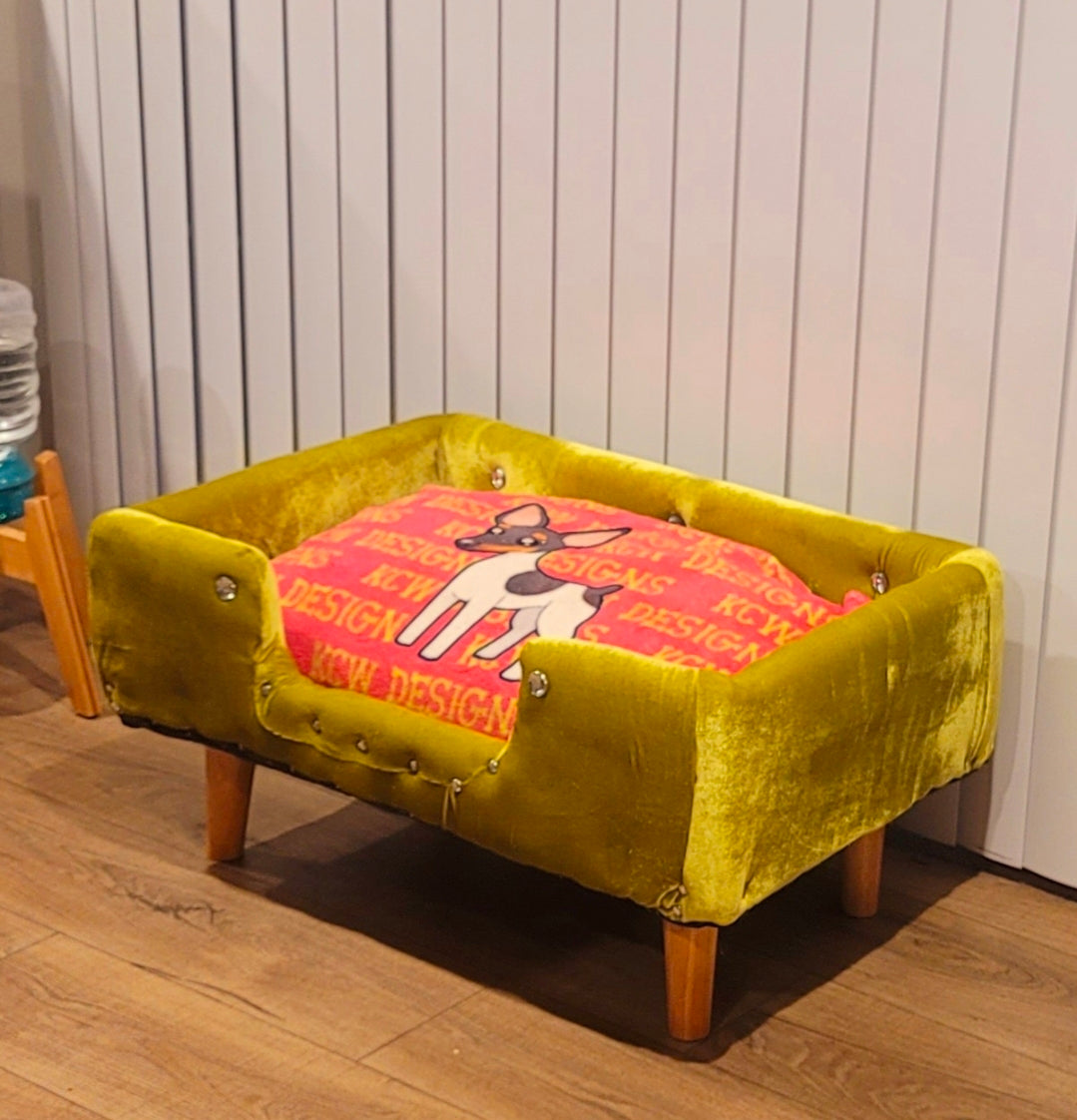 Velvet Contemporary Pet Bed, luxury pet bed with legs, upholstered pet bed