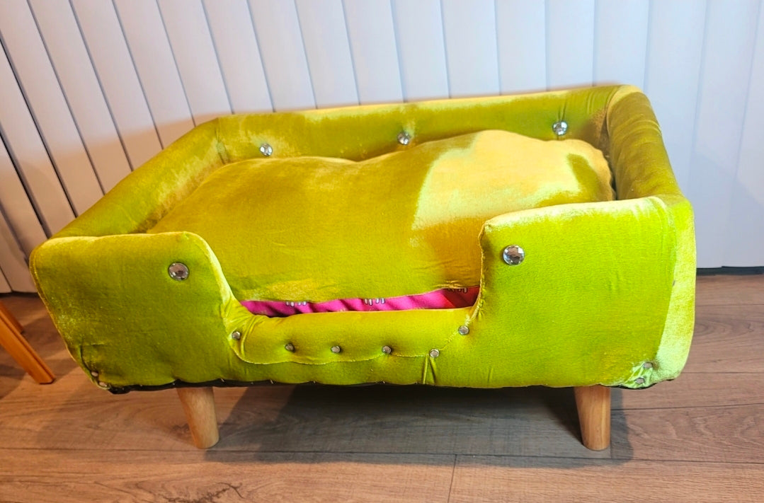 Velvet Contemporary Pet Bed, luxury pet bed with legs, upholstered pet bed