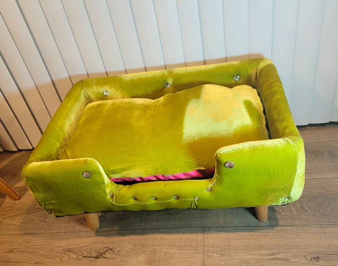 Velvet Contemporary Pet Bed, luxury pet bed with legs, upholstered pet bed