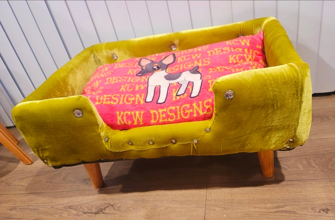 Velvet Contemporary Pet Bed, luxury pet bed with legs, upholstered pet bed