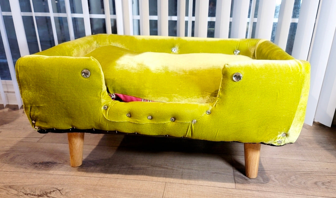 Velvet Contemporary Pet Bed, luxury pet bed with legs, upholstered pet bed