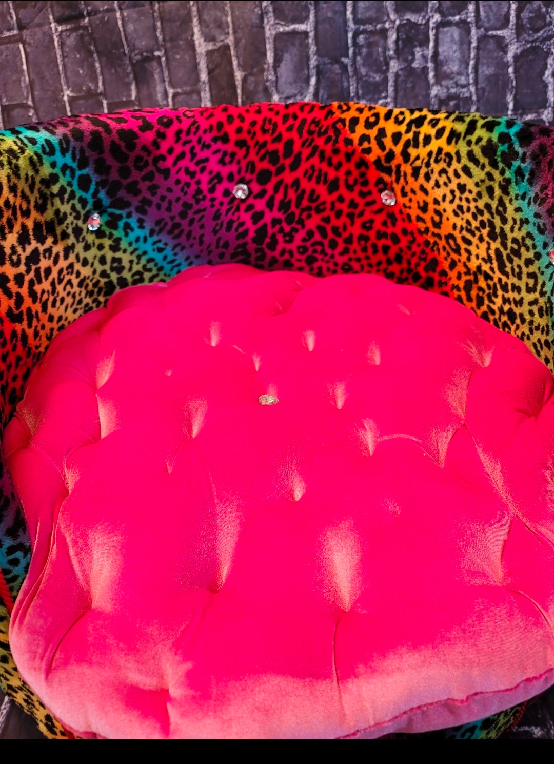Rainbow Leopard round pet bed, High back round dog bed, luxury leopard pet bed