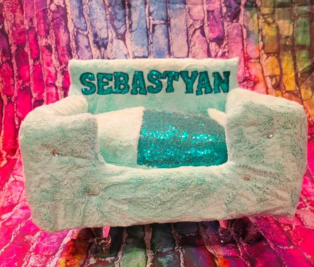 Luxury pet bed, personalized sequin pet bed, personalized pet furniture, acrylic pet bed