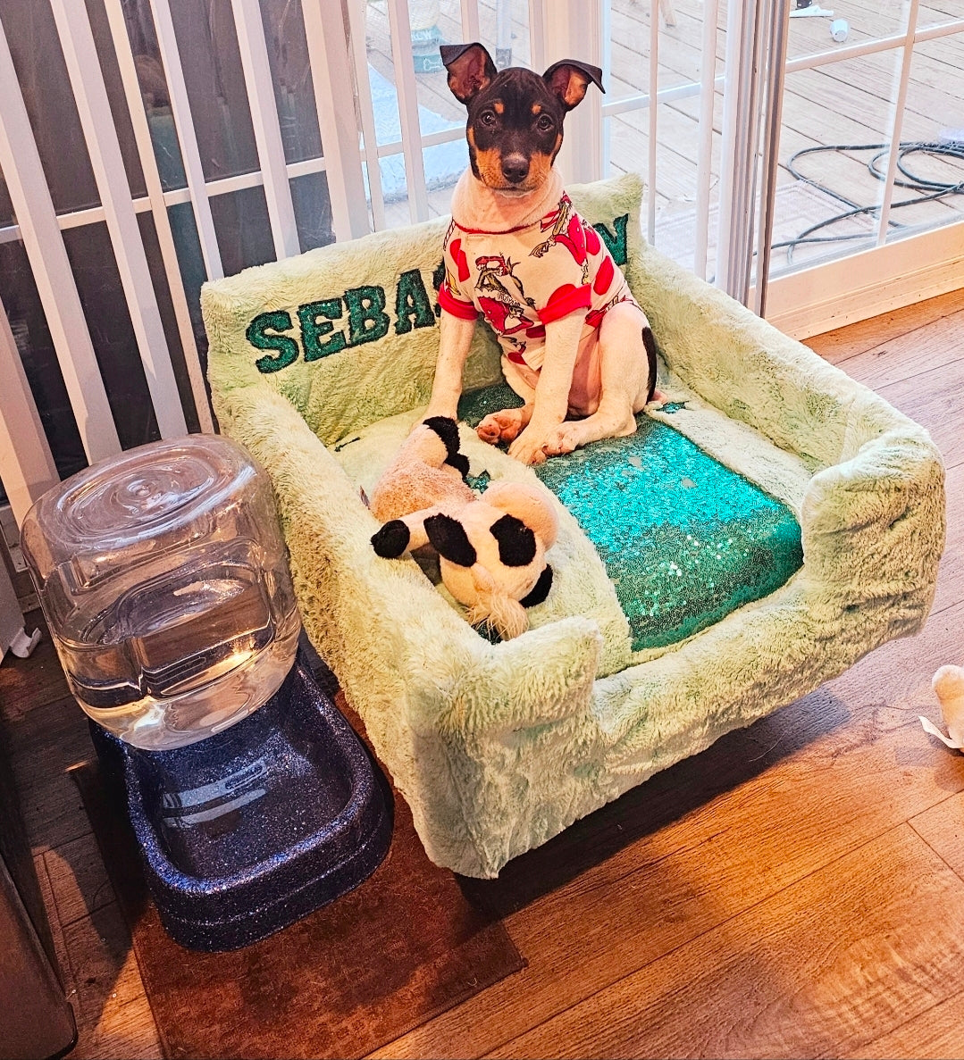 Luxury pet bed, personalized sequin pet bed, personalized pet furniture, acrylic pet bed