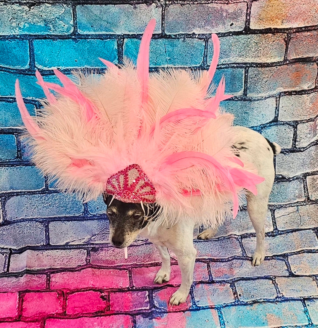 Pink Feather pet head piece, feather pet headdress, showgirl pet head dress