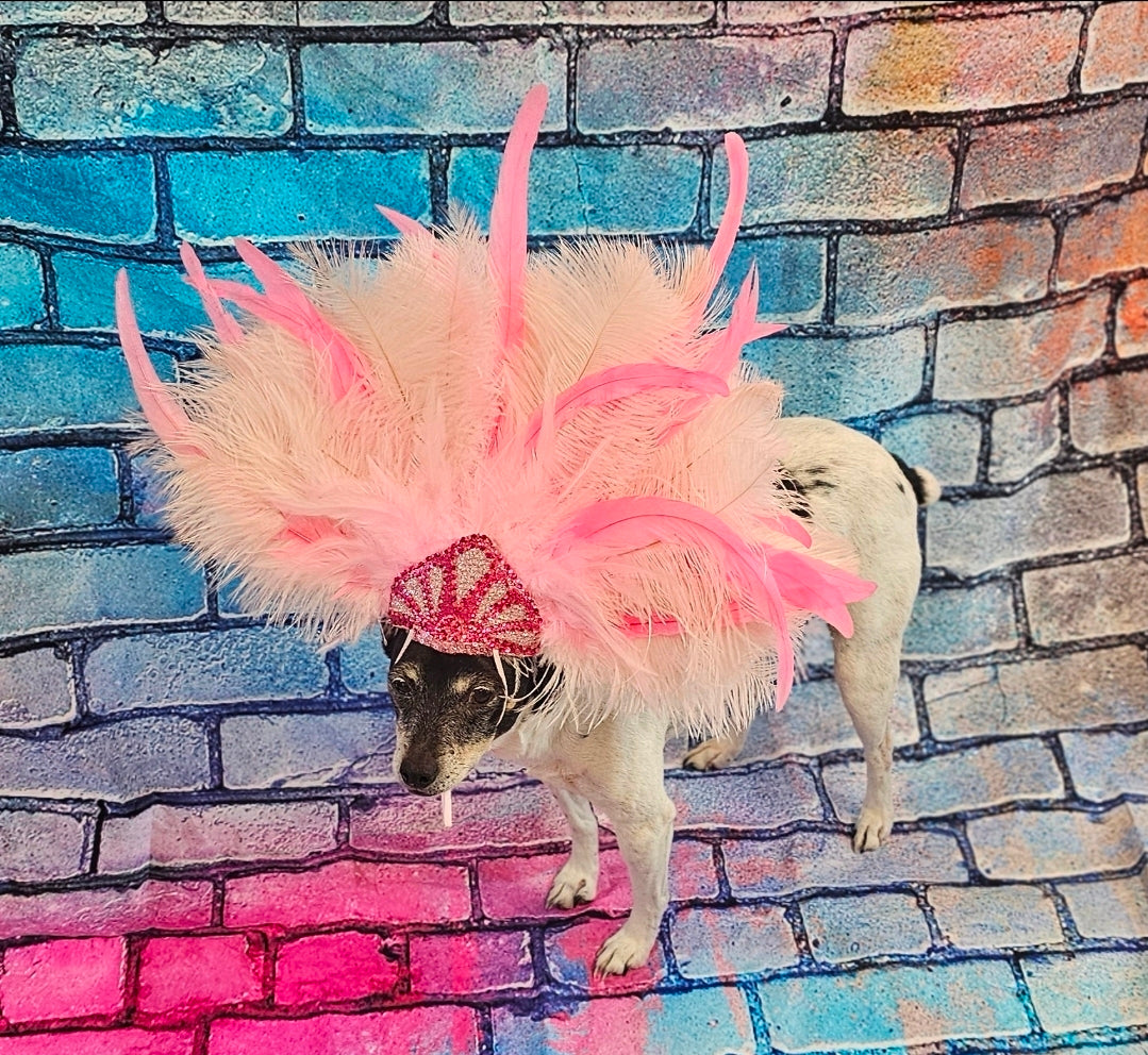 Pink Feather pet head piece, feather pet headdress, showgirl pet head dress
