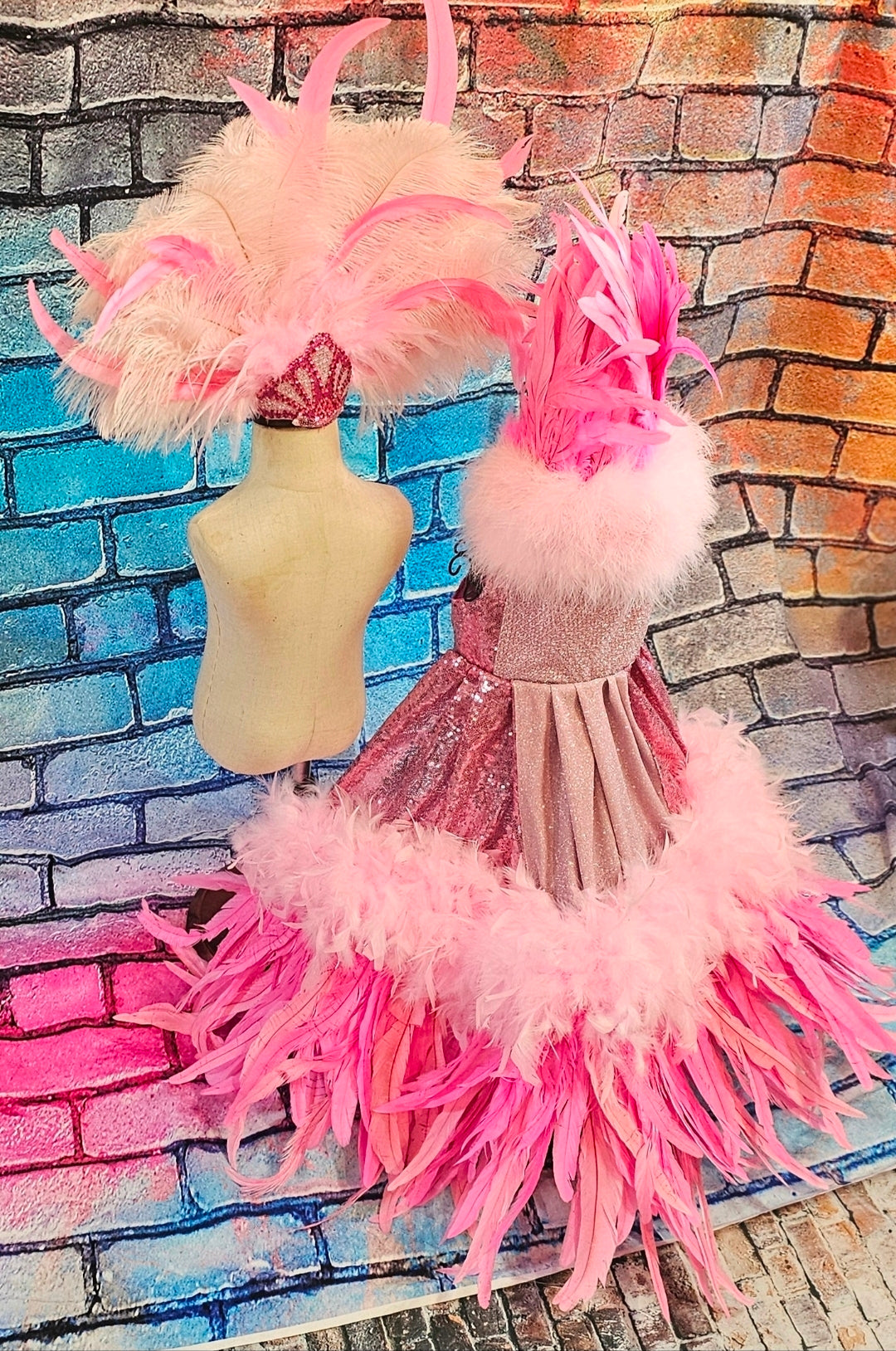 Couture feather sequin pet dress, Gala Pet Costume, Pink feather pet dress