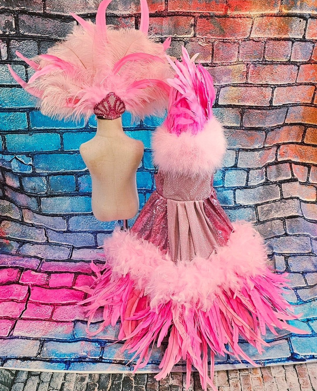 Couture feather sequin pet dress, Gala Pet Costume, Pink feather pet dress