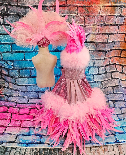 Couture feather sequin pet dress, Gala Pet Costume, Pink feather pet dress