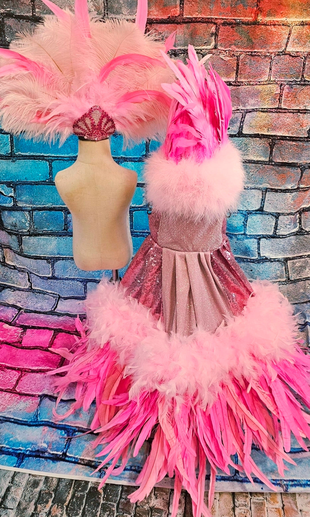 Couture feather sequin pet dress, Gala Pet Costume, Pink feather pet dress