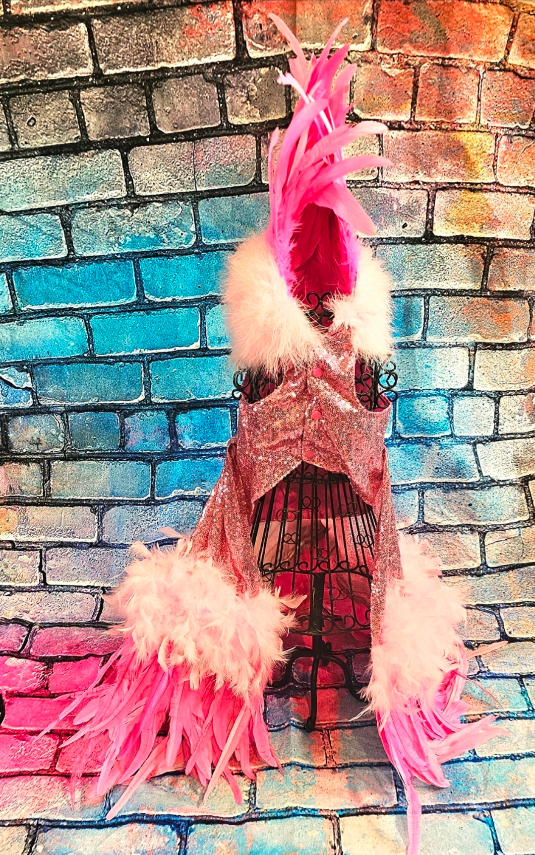 Couture feather sequin pet dress, Gala Pet Costume, Pink feather pet dress