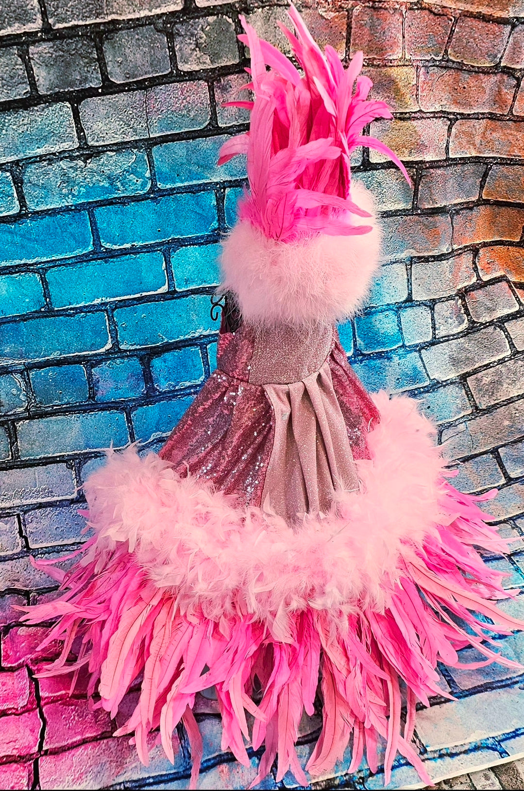 Couture feather sequin pet dress, Gala Pet Costume, Pink feather pet dress