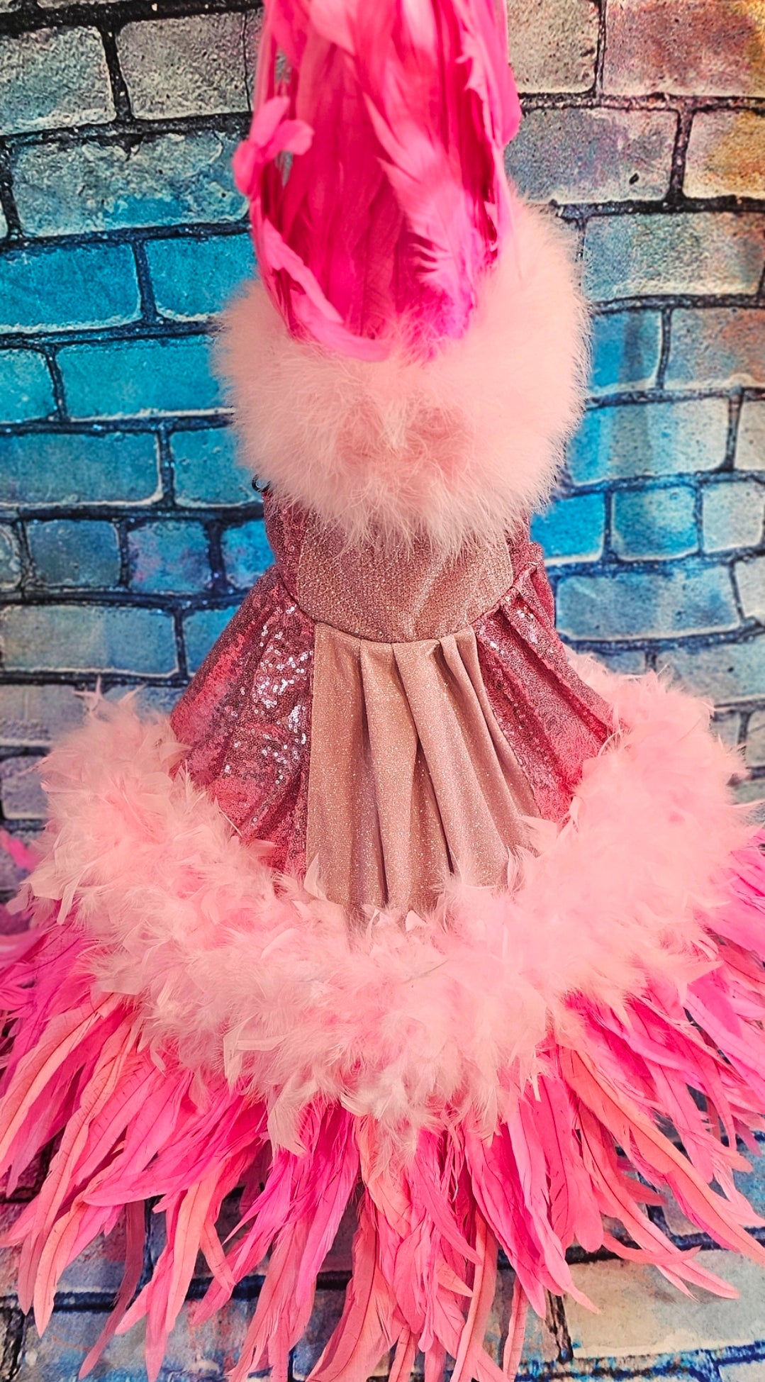 Couture feather sequin pet dress, Gala Pet Costume, Pink feather pet dress